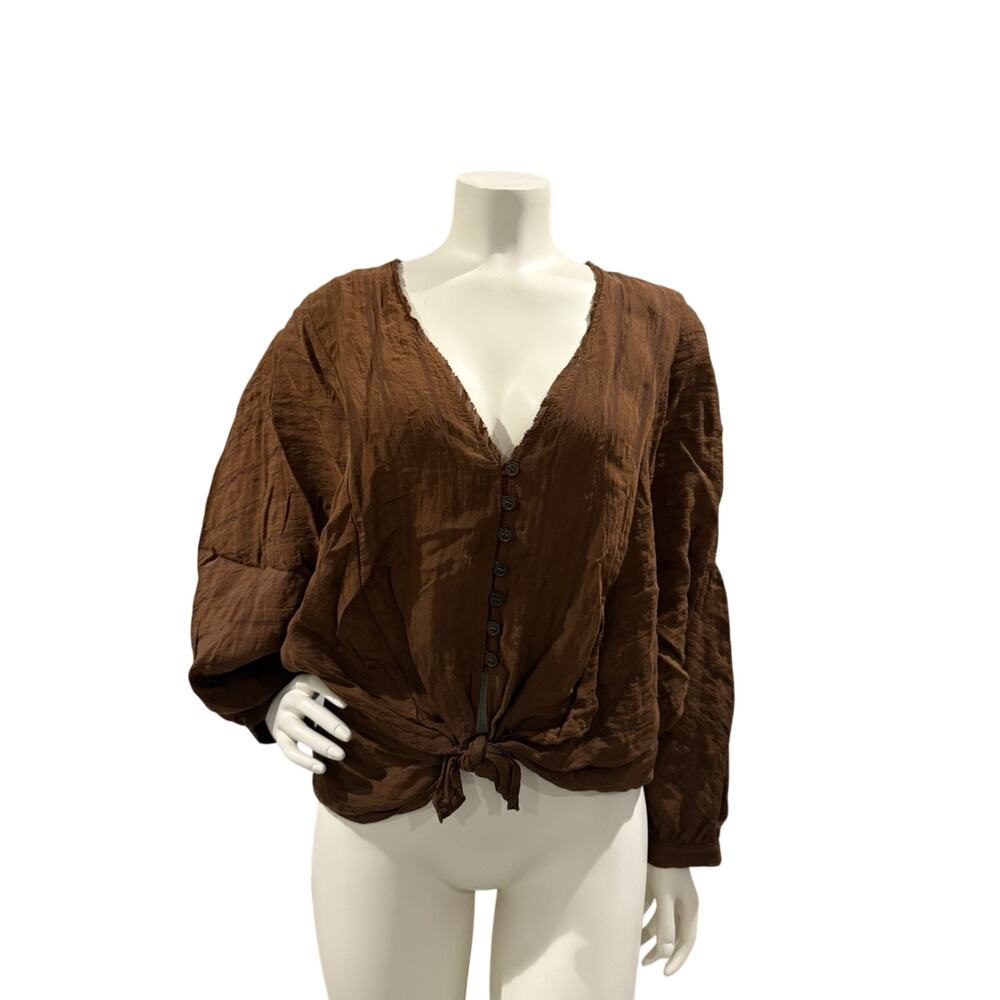 Zara Top Womens Sz M/L Brown Waist Tie Lightweight Blouse Boho Oversized